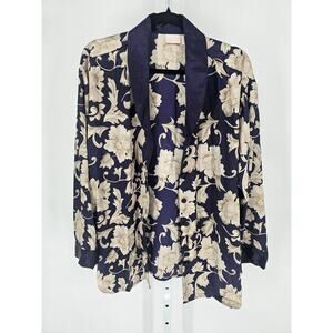 Adonna Womens Sz 1X Sleepshirt Silky Satin Long Sleeve Sleep Shirt Blue Floral